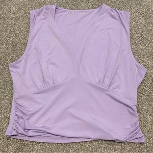 NWT Abercrombie & Fitch Cropped V Neck Ruched Top in Purple size XL